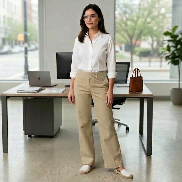 Ann Taylor Pants - Ann Taylor Cream Wide-Leg Trousers